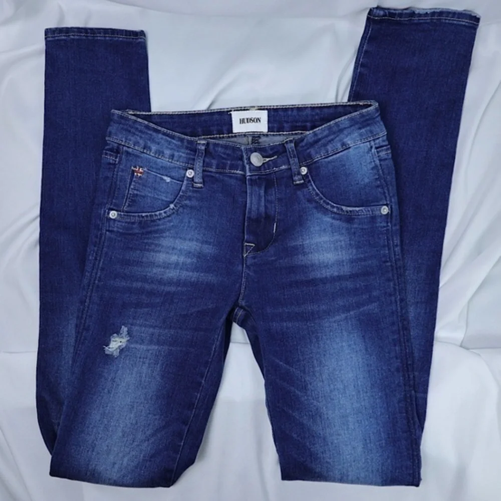 Hudson distressed blue jeans, girls’ size 14